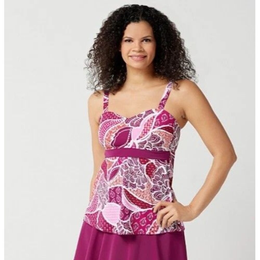 Denim & Co Beach Tankini Top Sz 6 Sweetheart Purple Berry Paisley D&C